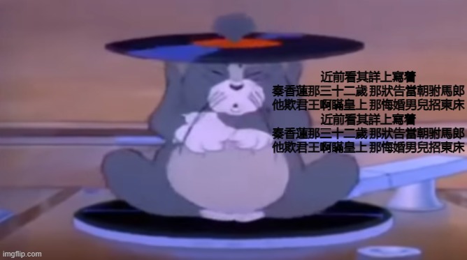 近前看其詳上寫着 秦香蓮那三十二歲 那狀告當朝驸馬郎 他欺君王啊瞞皇上 那悔婚男兒招東床 近前看其詳上寫着 秦香蓮那三十二歲 那狀告當朝驸馬郎 他欺君王啊瞞皇上 那悔婚男兒招東床 | 近前看其詳上寫着
秦香蓮那三十二歲 那狀告當朝驸馬郎
他欺君王啊瞞皇上 那悔婚男兒招東床
近前看其詳上寫着
秦香蓮那三十二歲 那狀告當朝驸馬郎
他欺君王啊瞞皇上 那悔婚男兒招東床 | image tagged in chinese tom | made w/ Imgflip meme maker