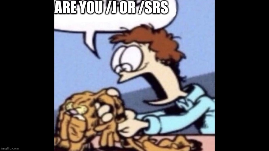 Garfield, are you /srs or /j | ARE YOU /J OR /SRS | image tagged in garfield are you /srs or /j | made w/ Imgflip meme maker