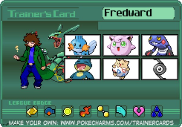 Fredward's Trainer Card | image tagged in pokemon,mudkip,jigglypuff | made w/ Imgflip meme maker