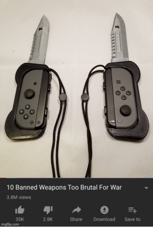 Nintendo Switch joycon controller knife blade holder grip | image tagged in top 10 weapons banned from war,nintendo,gaming,memes,meme,nintendo switch | made w/ Imgflip meme maker