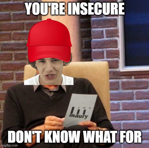 You're insecure II | YOU'RE INSECURE; DON'T KNOW WHAT FOR | image tagged in memes,maury lie detector,one direction | made w/ Imgflip meme maker