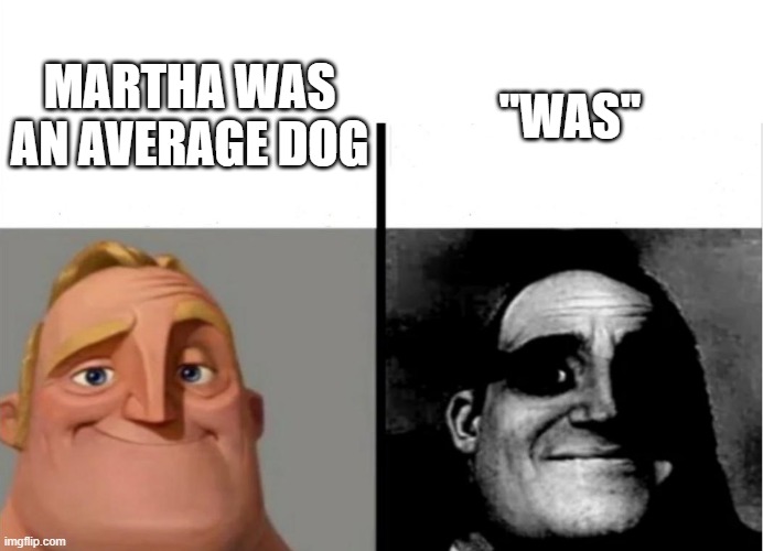 she went |  MARTHA WAS AN AVERAGE DOG; "WAS'' | image tagged in teacher's copy,martha speaks | made w/ Imgflip meme maker