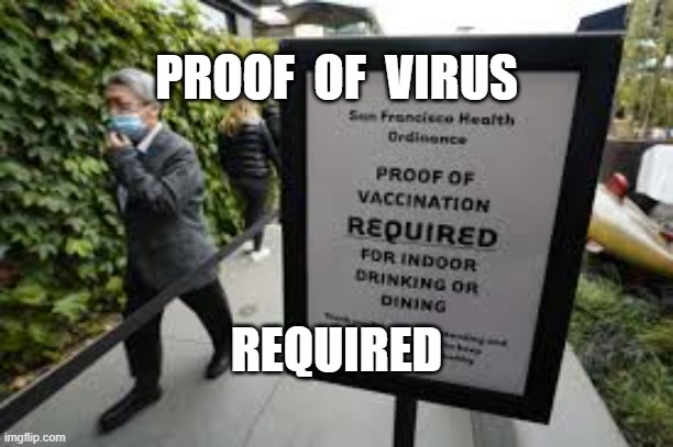 PROOF  OF  VIRUS; REQUIRED | image tagged in vaccination,covid,proof of vaccination | made w/ Imgflip meme maker