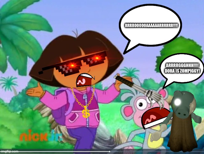 Dora Holding A Skeleton Arm | RRRROOOOOAAAAAARRRRRR!!!! ARRRRGGGHHH!!!! DORA IS ZOMPIGGY! | image tagged in dora shrugging,piggy,dora the explorer,roblox piggy,granny | made w/ Imgflip meme maker