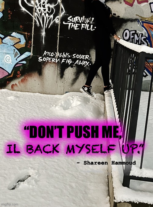 Don’t push me | IL BACK MYSELF UP.”; “DON’T PUSH ME, - Shareen Hammoud | image tagged in child abuse,abuse,domestic violence,trauma,mental health | made w/ Imgflip meme maker