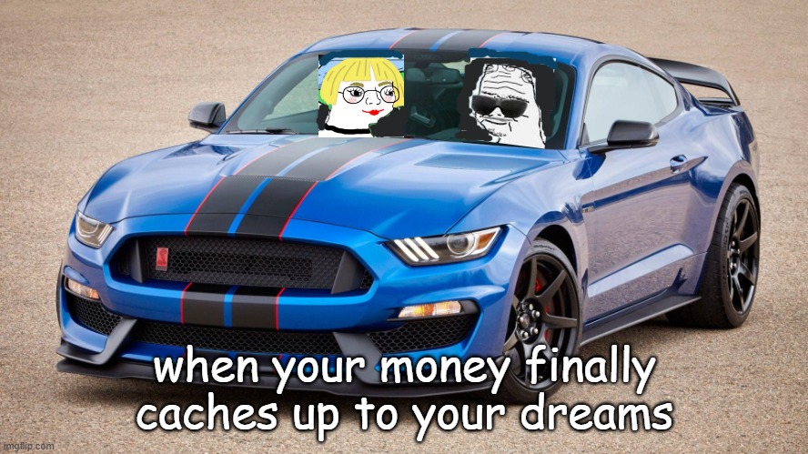 Ford Shelby |  when your money finally caches up to your dreams | image tagged in ford shelby | made w/ Imgflip meme maker