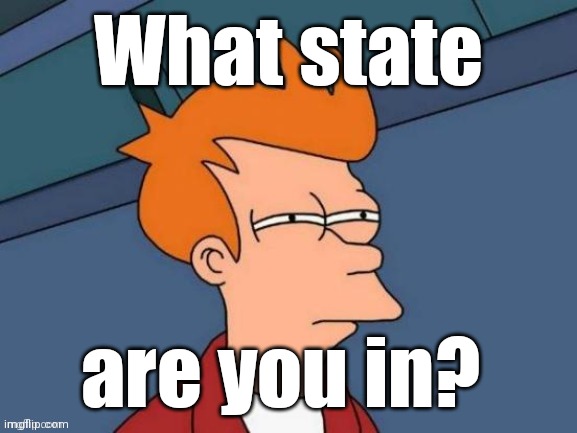 Fry is not sure... | What state are you in? | image tagged in fry is not sure | made w/ Imgflip meme maker