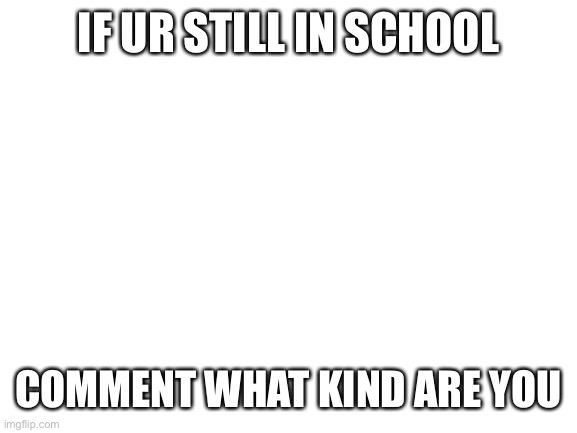 Blank White Template | IF UR STILL IN SCHOOL; COMMENT WHAT KIND ARE YOU | image tagged in blank white template | made w/ Imgflip meme maker