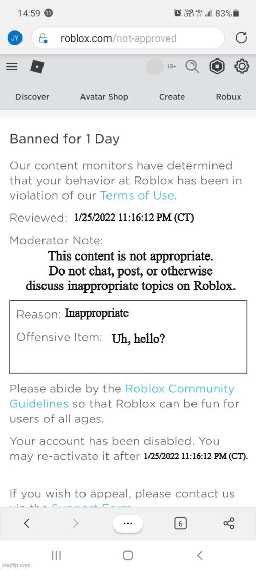 New Roblox Ban - Imgflip