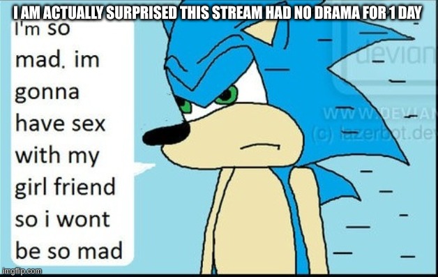 The randomness of TGT | I AM ACTUALLY SURPRISED THIS STREAM HAD NO DRAMA FOR 1 DAY | image tagged in the randomness of tgt | made w/ Imgflip meme maker
