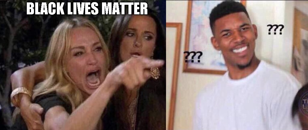 woman yelling at cat | BLACK LIVES MATTER | image tagged in woman yelling at cat | made w/ Imgflip meme maker