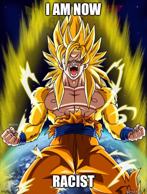 Goku | I AM NOW RACIST | image tagged in goku | made w/ Imgflip meme maker