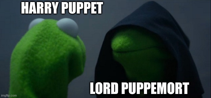 Kermit from Harry Potter | HARRY PUPPET; LORD PUPPEMORT | image tagged in memes,evil kermit | made w/ Imgflip meme maker