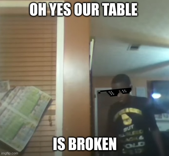 Oh No! Our Table! It's Broken! | OH YES OUR TABLE; IS BROKEN | image tagged in oh no our table it's broken | made w/ Imgflip meme maker