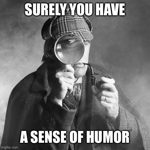 Sherlock Holmes | SURELY YOU HAVE A SENSE OF HUMOR | image tagged in sherlock holmes | made w/ Imgflip meme maker