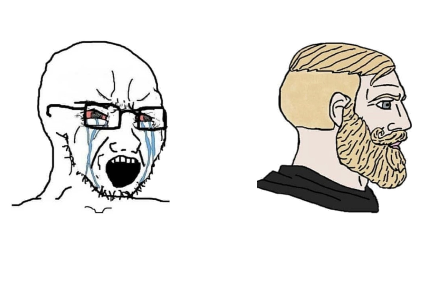 High Quality Crying Wojak vs Chad Back Turned Blank Meme Template