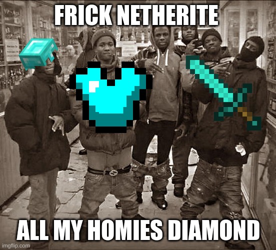 All My Homies Hate |  FRICK NETHERITE; ALL MY HOMIES DIAMOND | image tagged in all my homies hate | made w/ Imgflip meme maker