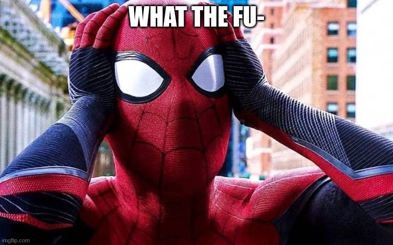 Spiderman no way home | WHAT THE FU- | image tagged in spiderman no way home | made w/ Imgflip meme maker