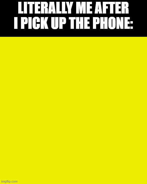 yello | LITERALLY ME AFTER I PICK UP THE PHONE: | made w/ Imgflip meme maker
