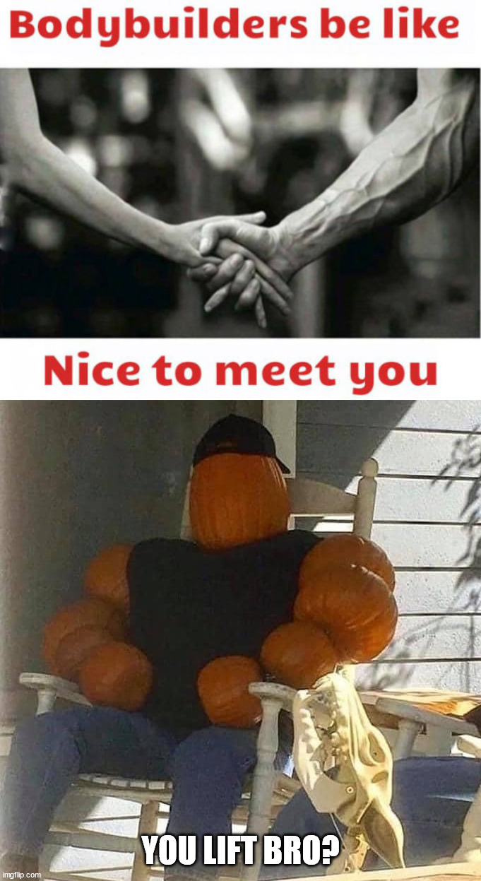 YOU LIFT BRO? | image tagged in pumpkin bro,weight lifting | made w/ Imgflip meme maker