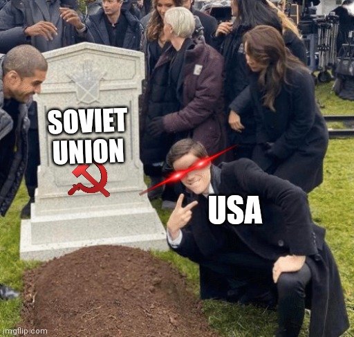 Funni | SOVIET UNION; USA | image tagged in grant gustin over grave,ussr,usa,cold war | made w/ Imgflip meme maker