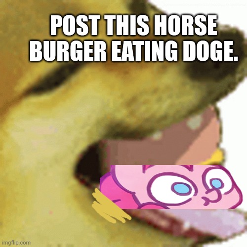 POST THIS HORSE BURGER EATING DOGE. | made w/ Imgflip meme maker