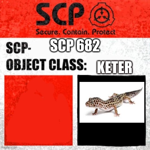 scp 682 | SCP 682; KETER | image tagged in scp label template keter | made w/ Imgflip meme maker
