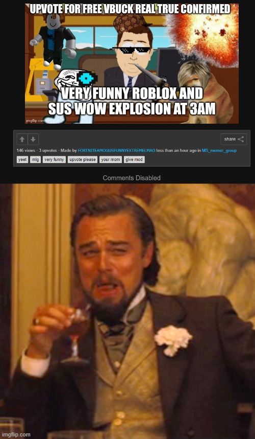 "comments disabled" again | image tagged in memes,laughing leo | made w/ Imgflip meme maker