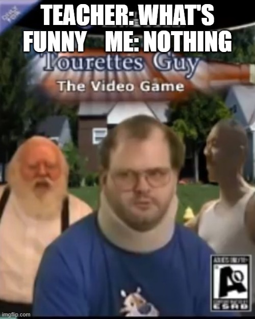 why | TEACHER: WHAT'S FUNNY    ME: NOTHING | image tagged in tourettes guy the video game | made w/ Imgflip meme maker