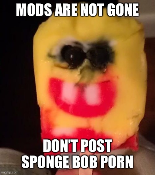 Cursed Spongebob Popsicle | MODS ARE NOT GONE; DON’T POST SPONGE BOB PORN | image tagged in cursed spongebob popsicle | made w/ Imgflip meme maker