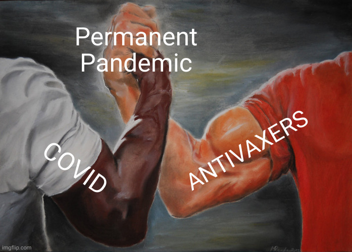 Outside is stupid anyway | Permanent Pandemic; ANTIVAXERS; COVID | image tagged in memes,epic handshake | made w/ Imgflip meme maker