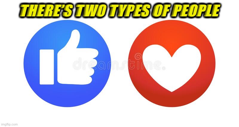 Two types | THERE’S TWO TYPES OF PEOPLE | image tagged in heart,thumbs up,reactions,people | made w/ Imgflip meme maker