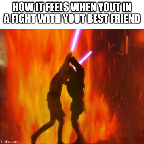 noooooooooooooooooooooooo | HOW IT FEELS WHEN YOUT IN A FIGHT WITH YOUT BEST FRIEND | image tagged in memes,funny,blank white template,star wars,anakin skywalker,friends | made w/ Imgflip meme maker