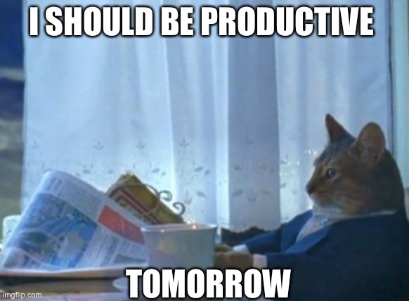 Tomorrow | I SHOULD BE PRODUCTIVE; TOMORROW | image tagged in memes,i should buy a boat cat,tomorrow | made w/ Imgflip meme maker