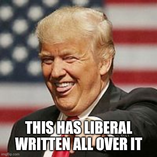 Trump Laughing | THIS HAS LIBERAL WRITTEN ALL OVER IT | image tagged in trump laughing | made w/ Imgflip meme maker