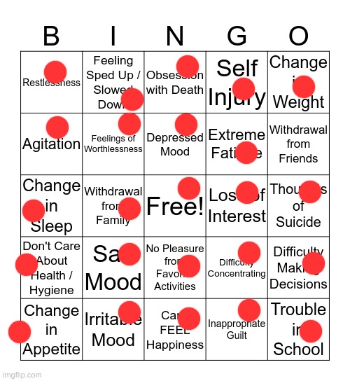 depression bingo 1 | image tagged in depression bingo 1 | made w/ Imgflip meme maker