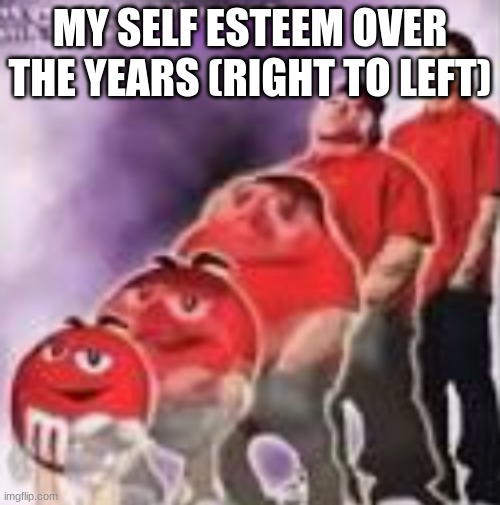 M&M to Eminem | MY SELF ESTEEM OVER THE YEARS (RIGHT TO LEFT) | image tagged in m m to eminem | made w/ Imgflip meme maker