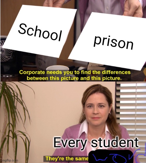 School=prison | School; prison; Every student | image tagged in memes,they're the same picture | made w/ Imgflip meme maker