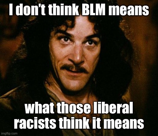 Inigo Montoya Meme | I don’t think BLM means what those liberal racists think it means | image tagged in memes,inigo montoya | made w/ Imgflip meme maker