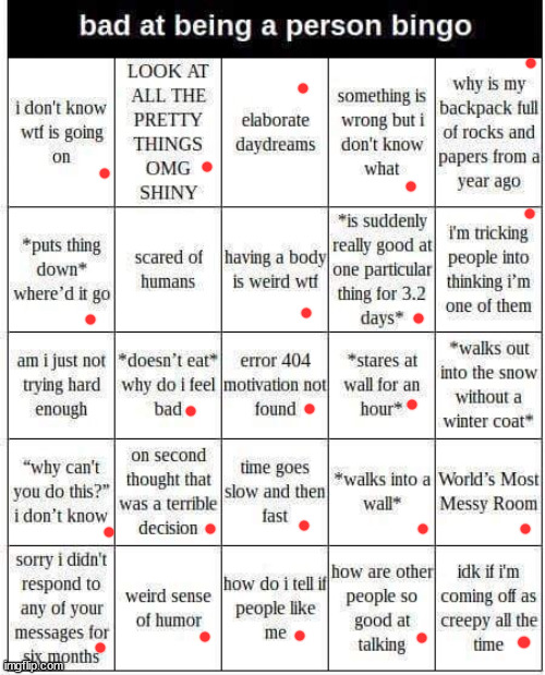 thanks dont_tread_me_for_simps_ZeroTwo (also dont kill me if i got your user wrong | image tagged in bad at being a person bingo | made w/ Imgflip meme maker