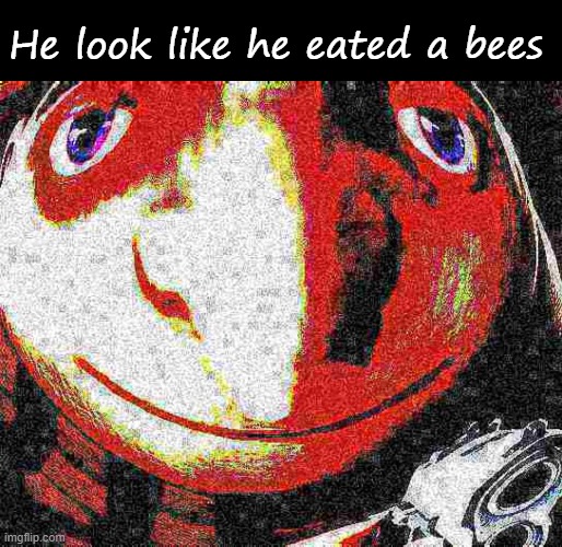 He look like he eated a bees | image tagged in memes,blank transparent square,big head deep fried gru gun | made w/ Imgflip meme maker