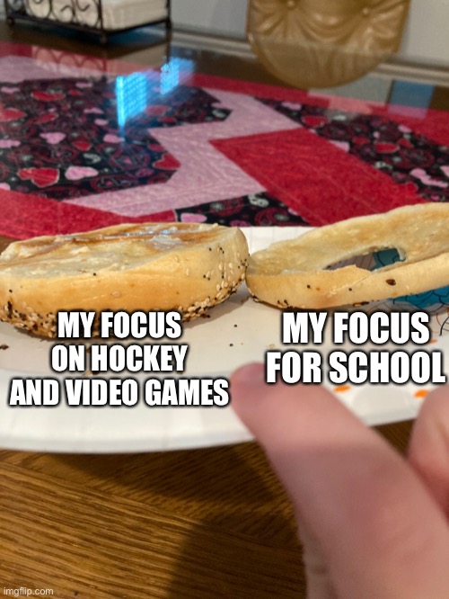 MY FOCUS FOR SCHOOL; MY FOCUS ON HOCKEY AND VIDEO GAMES | made w/ Imgflip meme maker