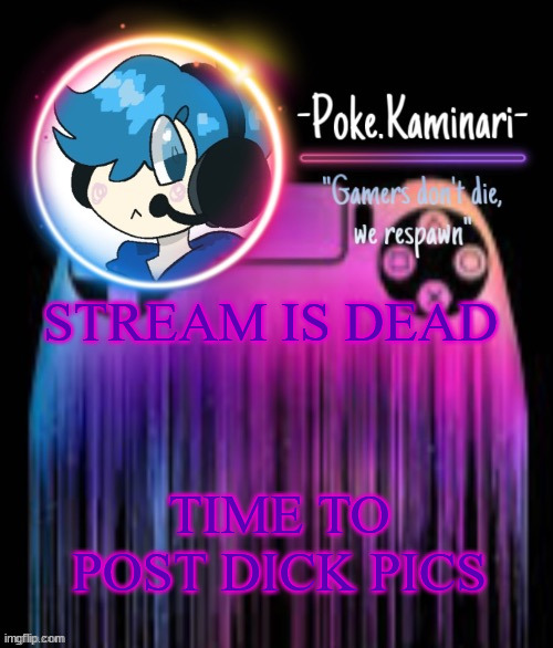 -Poke.Kaminari- Gaming temp | STREAM IS DEAD; TIME TO POST DICK PICS | image tagged in -poke kaminari- gaming temp | made w/ Imgflip meme maker