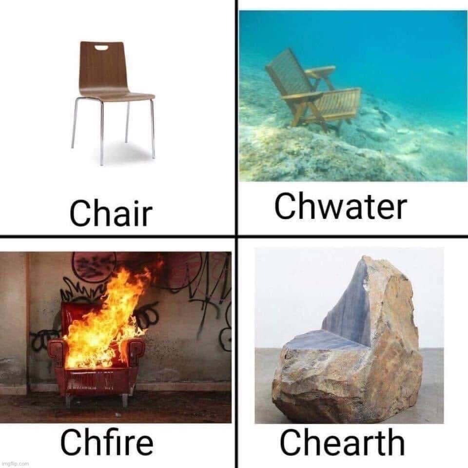 Chair chwater chfire chearth | image tagged in chair chwater chfire chearth | made w/ Imgflip meme maker