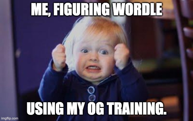 excited kid | ME, FIGURING WORDLE; USING MY OG TRAINING. | image tagged in excited kid | made w/ Imgflip meme maker