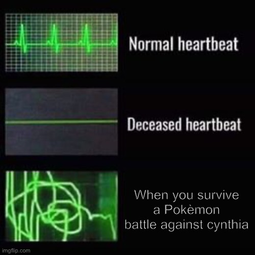 comment if you ever won this battle | When you survive a Pokèmon battle against cynthia | image tagged in heartbeat rate | made w/ Imgflip meme maker