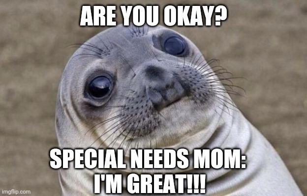 Awkward Moment Sealion |  ARE YOU OKAY? SPECIAL NEEDS MOM: 
I'M GREAT!!! | image tagged in memes,awkward moment sealion | made w/ Imgflip meme maker