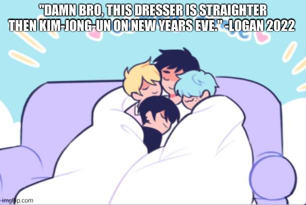 kill me | "DAMN BRO, THIS DRESSER IS STRAIGHTER THEN KIM-JONG-UN ON NEW YEARS EVE." -LOGAN 2022 | image tagged in comfy time | made w/ Imgflip meme maker