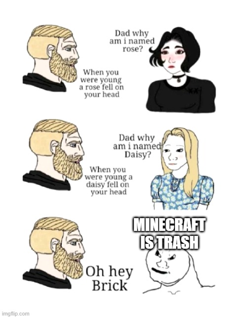 dad why am I named | MINECRAFT IS TRASH | image tagged in dad why am i named | made w/ Imgflip meme maker