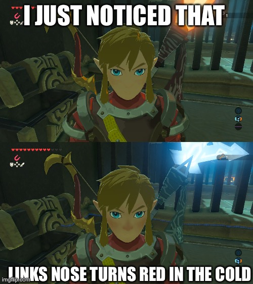 I JUST NOTICED THAT; LINKS NOSE TURNS RED IN THE COLD | made w/ Imgflip meme maker